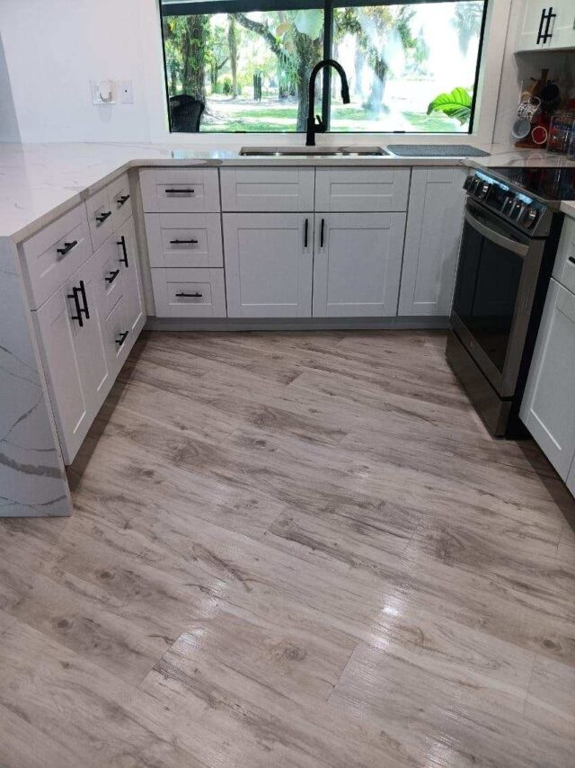 Modern kitchen with white cabinets